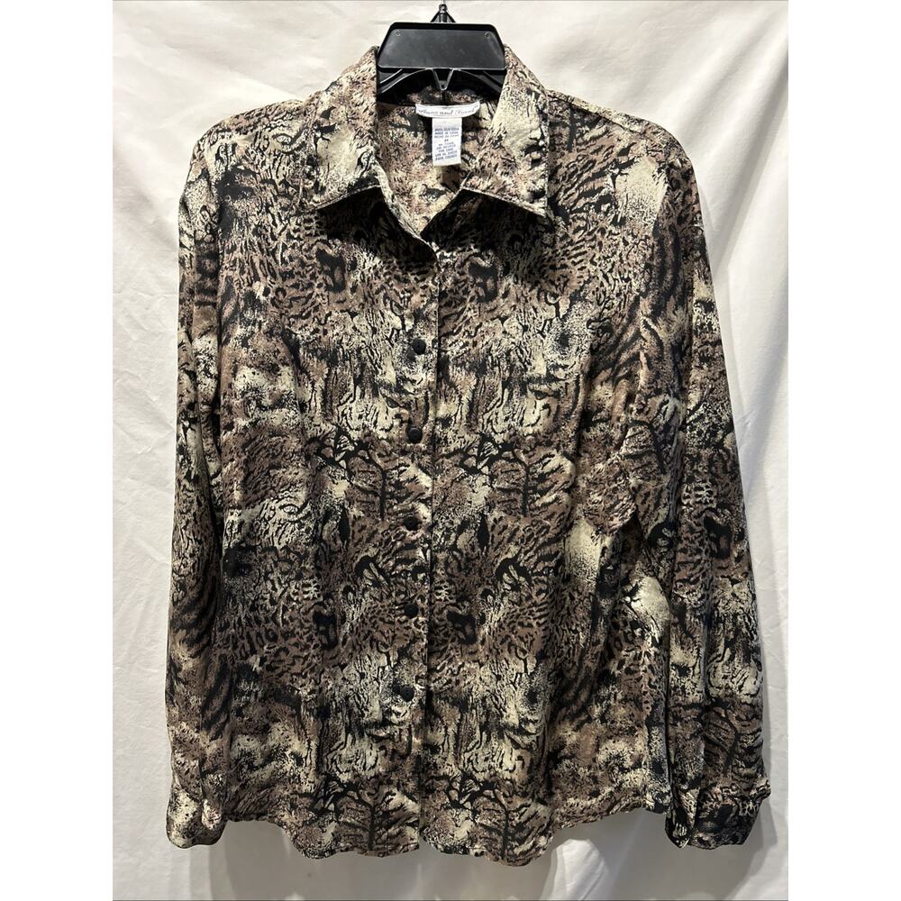 Vintage Anna and Frank Women’s Med 100% Silk Button Up Animal Print Career Boho